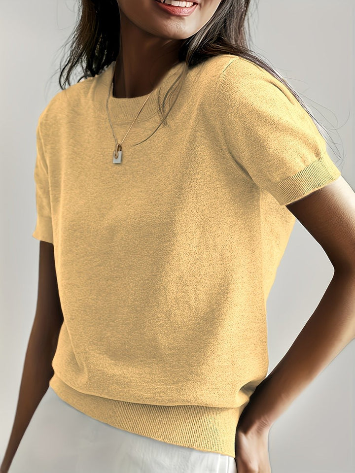 Women's Relaxed-Fit Short-Sleeve Crewneck Knit Sweater Top - Yellow