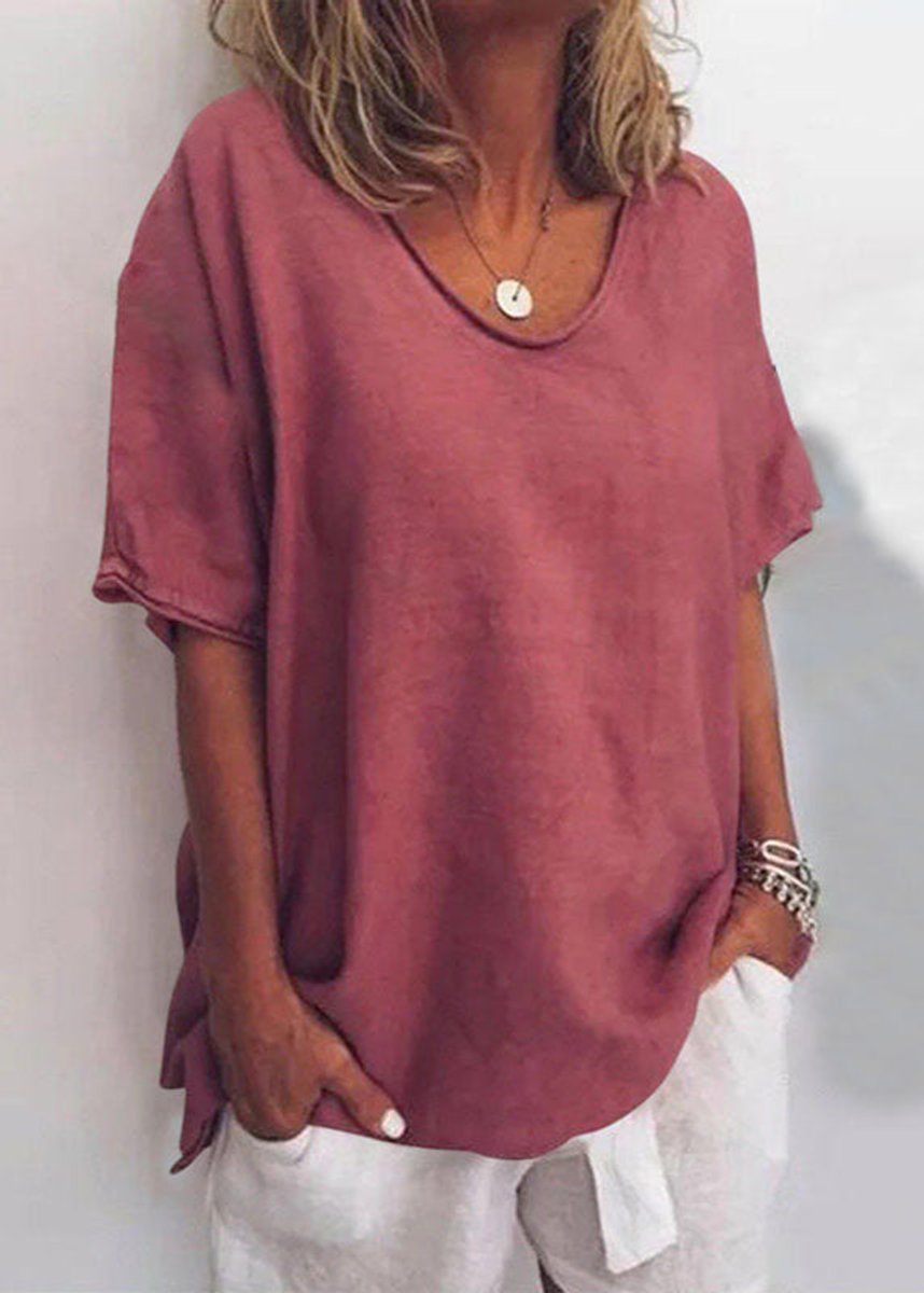 Women's Relaxed-Fit Short-Sleeve Scoop-Neck Casual Blouse - Dark Pink