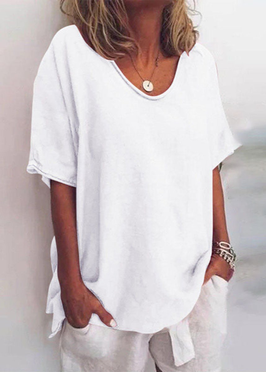 Women's Relaxed-Fit Short-Sleeve Scoop-Neck Casual Blouse - White