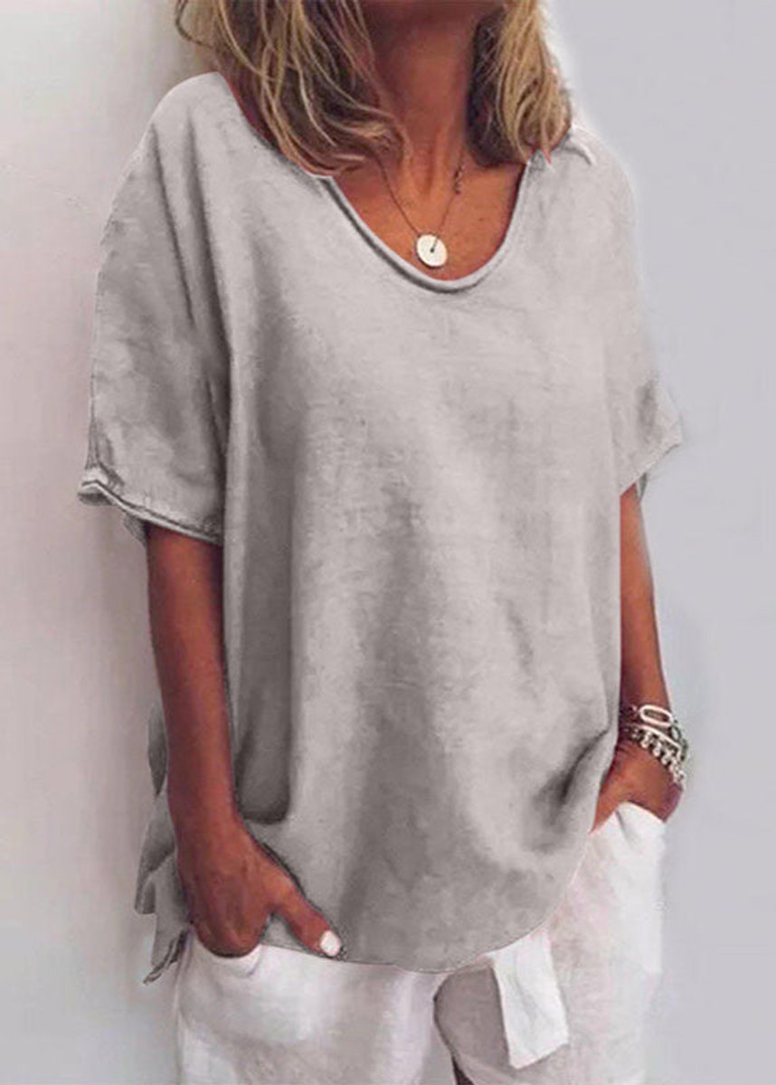 Women's Relaxed-Fit Short-Sleeve Scoop-Neck Casual Blouse - Grey