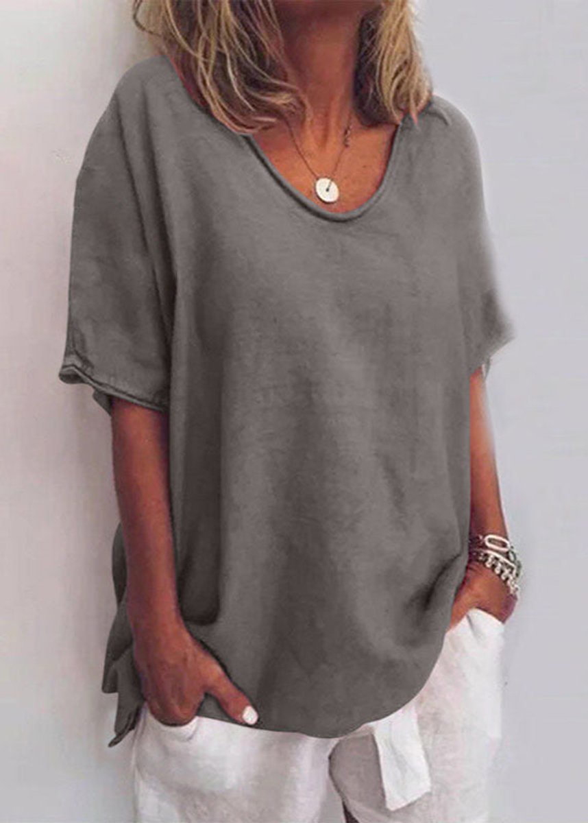Women's Relaxed-Fit Short-Sleeve Scoop-Neck Casual Blouse - Dark Grey