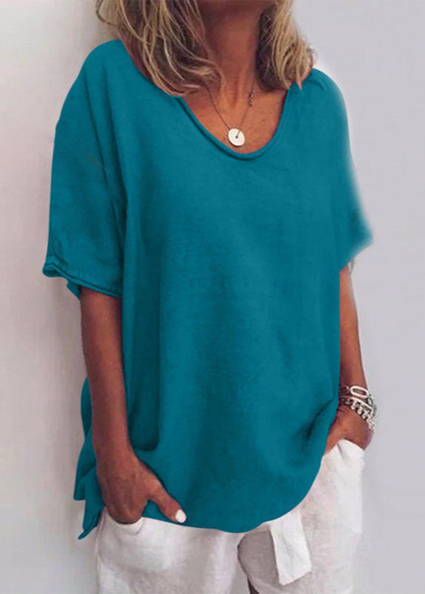 Women's Relaxed-Fit Short-Sleeve Scoop-Neck Casual Blouse - Sea Blue