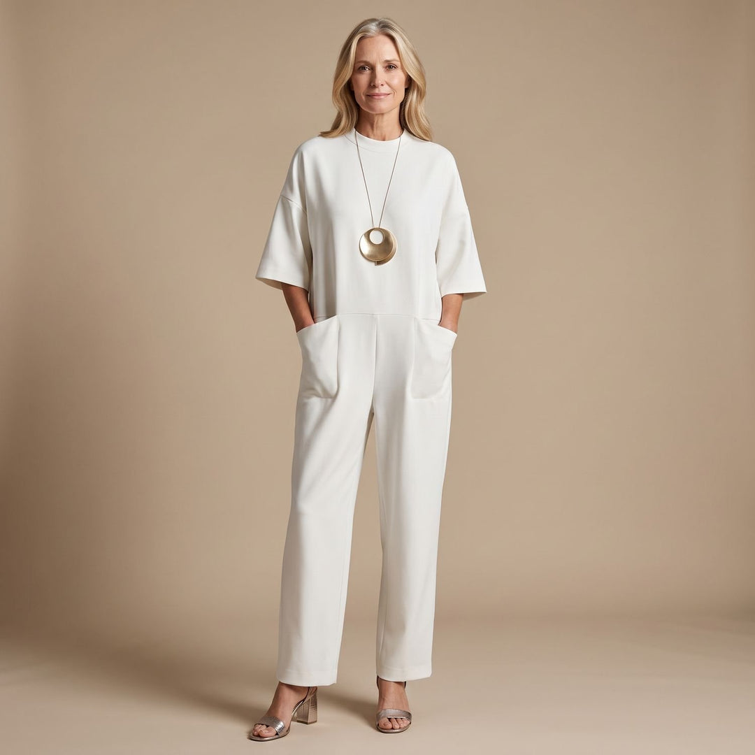 Women's Relaxed-Fit Straight-Leg Short-Sleeve Jumpsuit - White