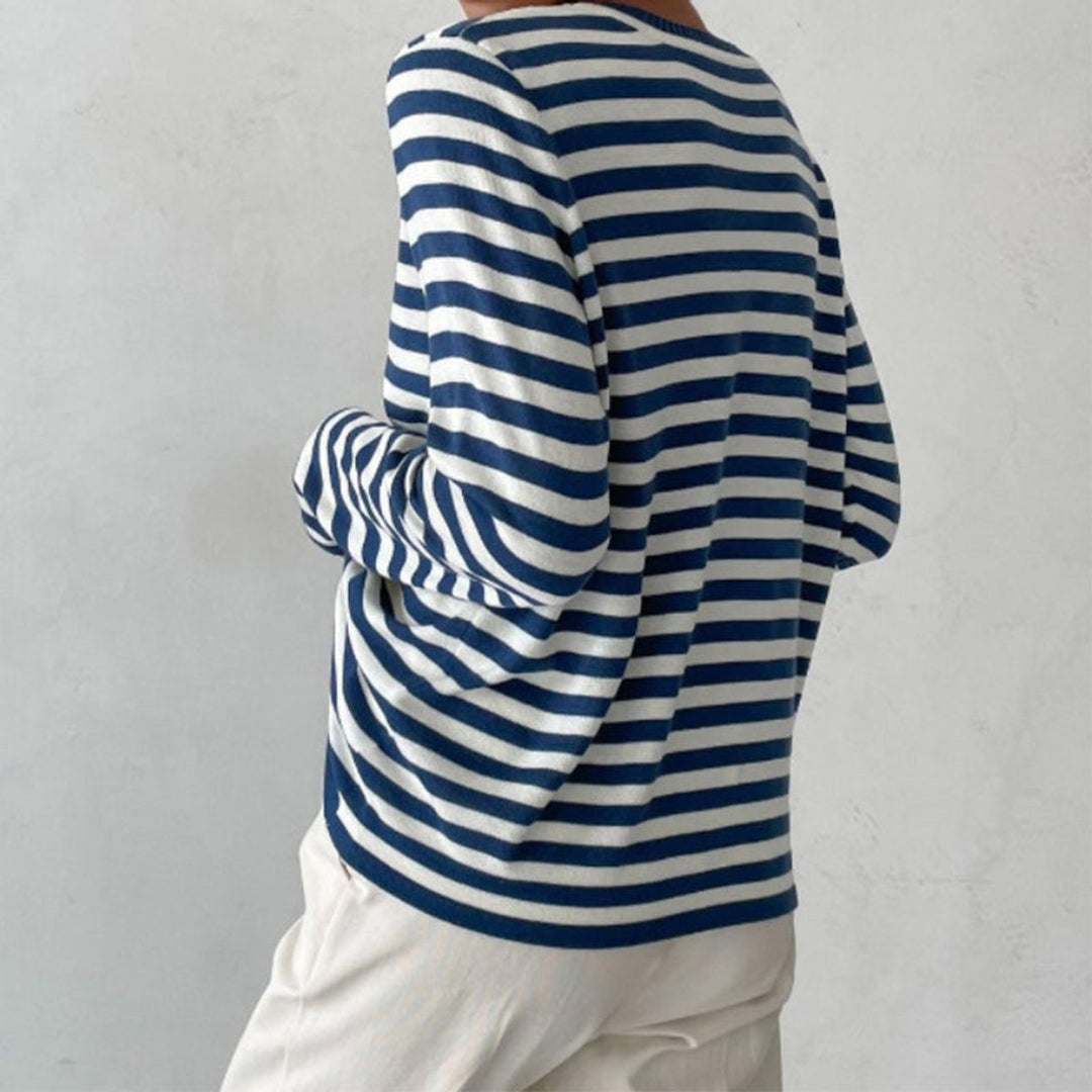 Women's Relaxed-Fit Striped Long Sleeve Crew Neck Sweater