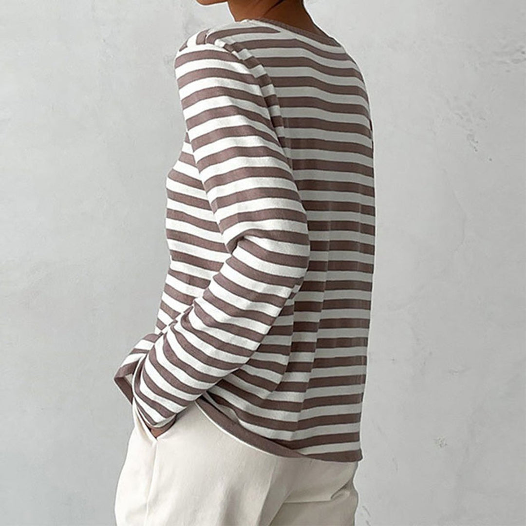 Women's Relaxed-Fit Striped Long Sleeve Crew Neck Sweater