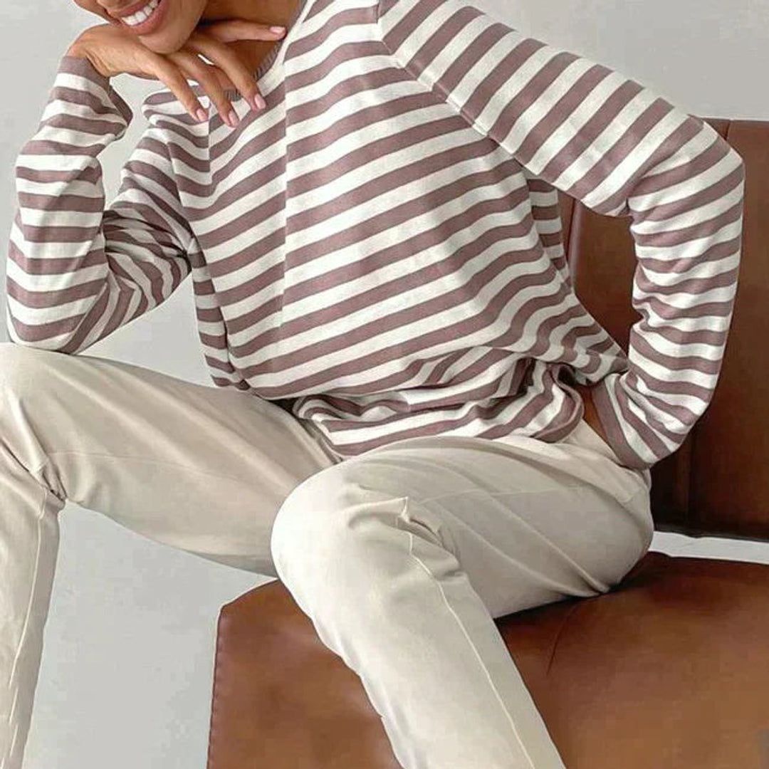 Women's Relaxed-Fit Striped Long Sleeve Crew Neck Sweater