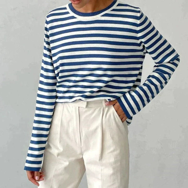 Women's Relaxed-Fit Striped Long Sleeve Crew Neck Sweater