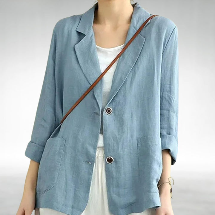 Women's Relaxed-Fit Two-Button Linen Blazer - Blue