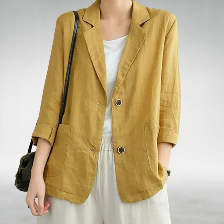 Women's Relaxed-Fit Two-Button Linen Blazer - Yellow