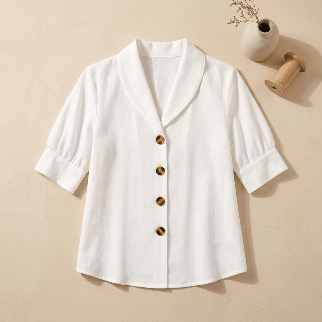 Women's Relaxed-Fit V-Neck Button-Front Short-Sleeve Blouse