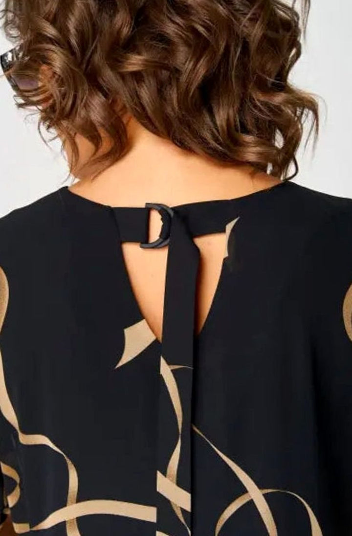 Women's Relaxed-Fit V-Neck Gold Ribbon Print Midi Formal Dress