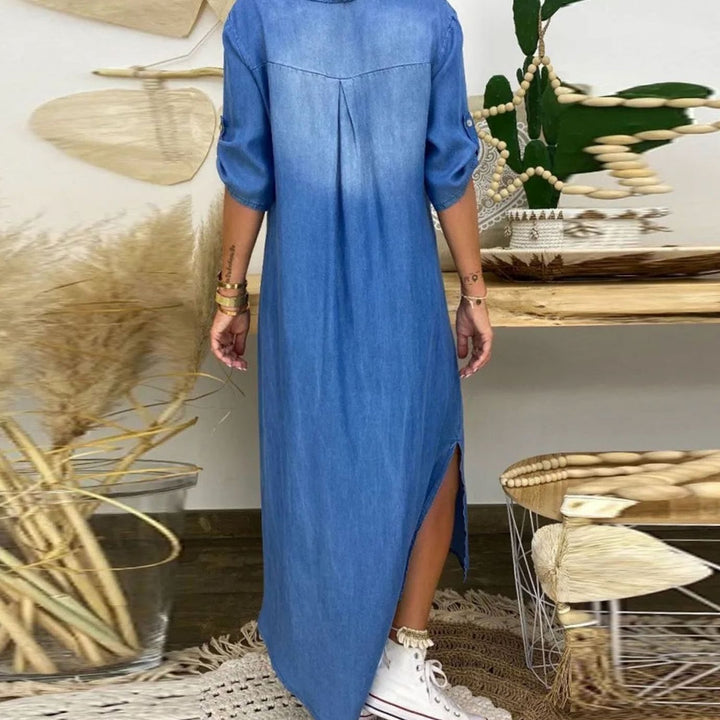 Women's Relaxed-Fit V-Neck Midi Shirt Dress Side Slit
