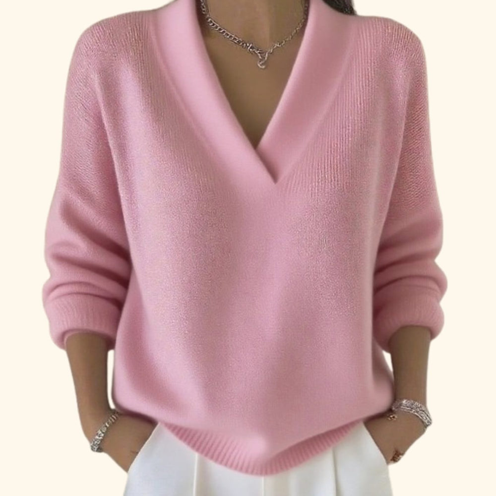 Women's Relaxed-Fit V-Neck Ribbed-Trim Knitwear Pullover Sweater - Pink