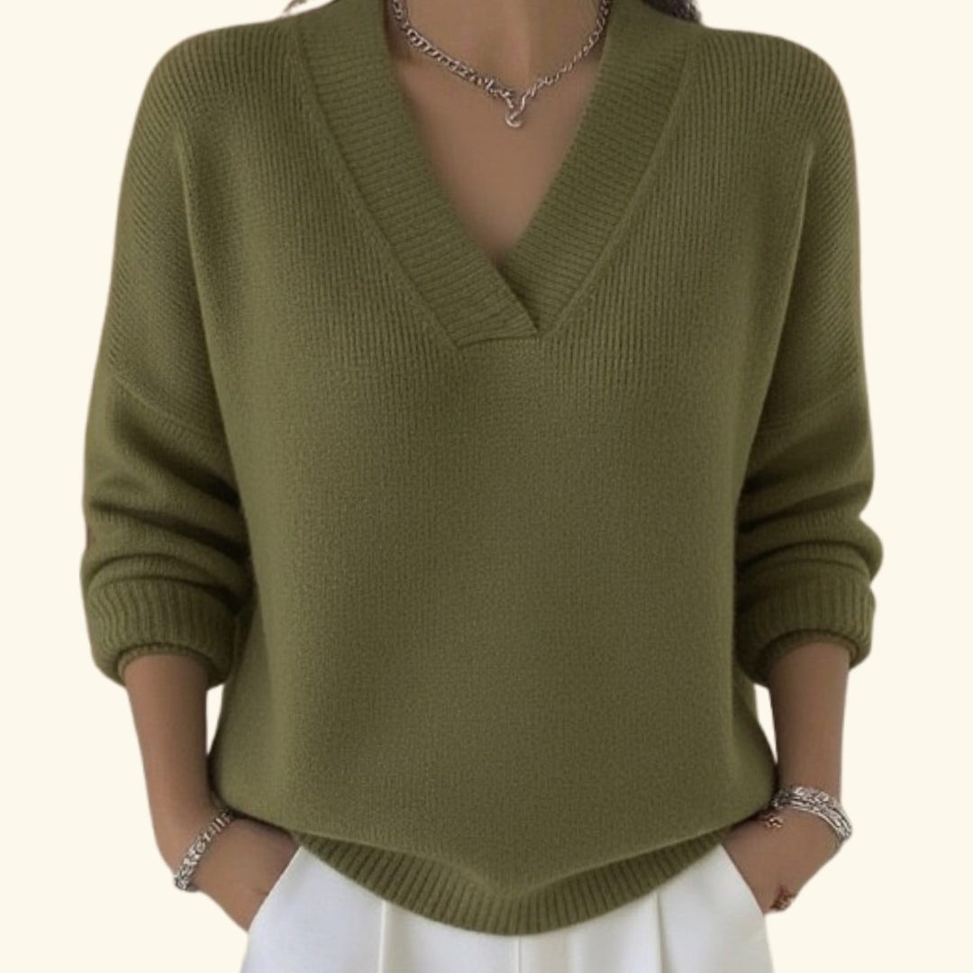 Women's Relaxed-Fit V-Neck Ribbed-Trim Knitwear Pullover Sweater - Green