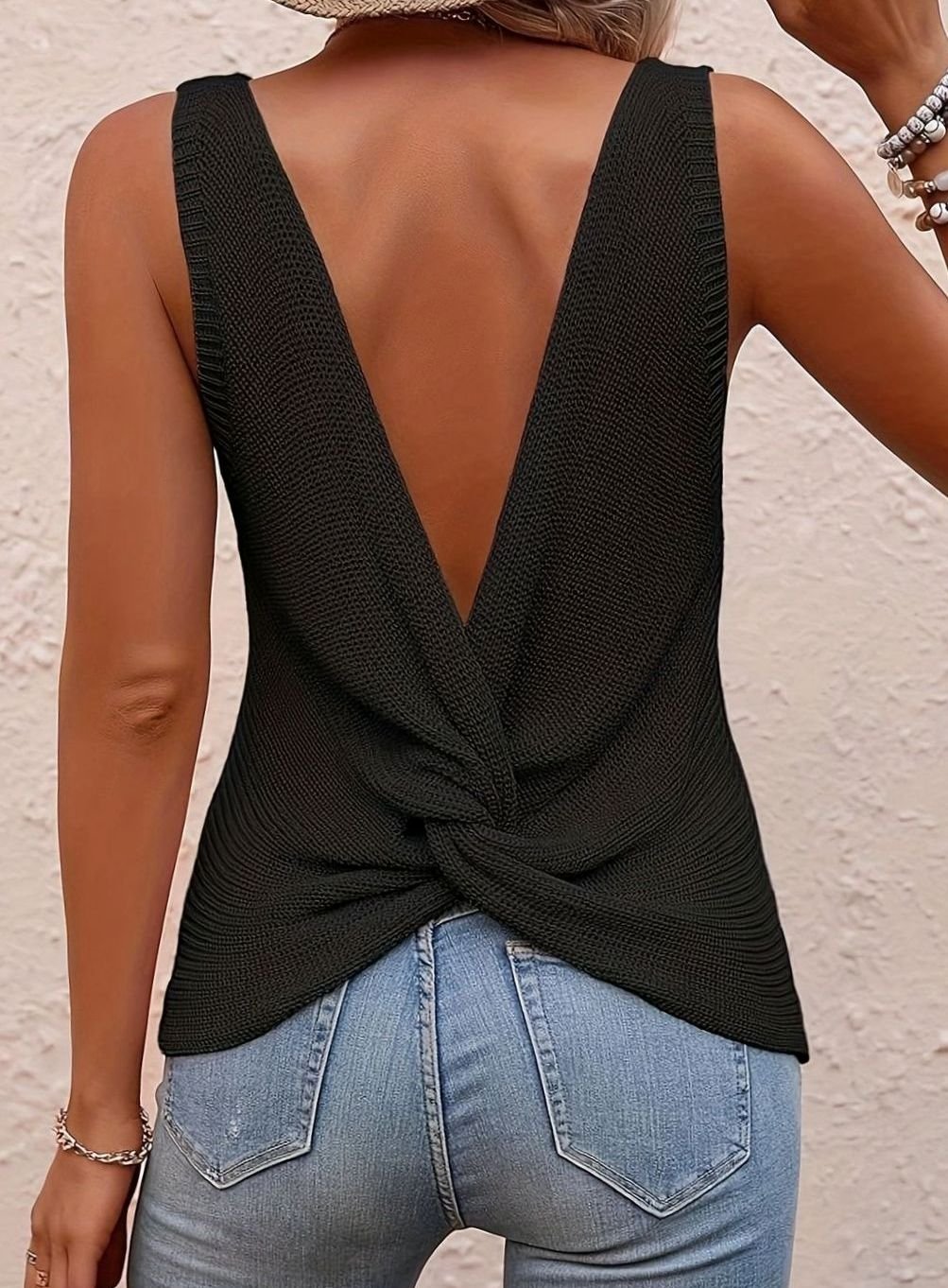 Women's Relaxed-Fit V-Neck Sleeveless Knit Sweater Tank Top