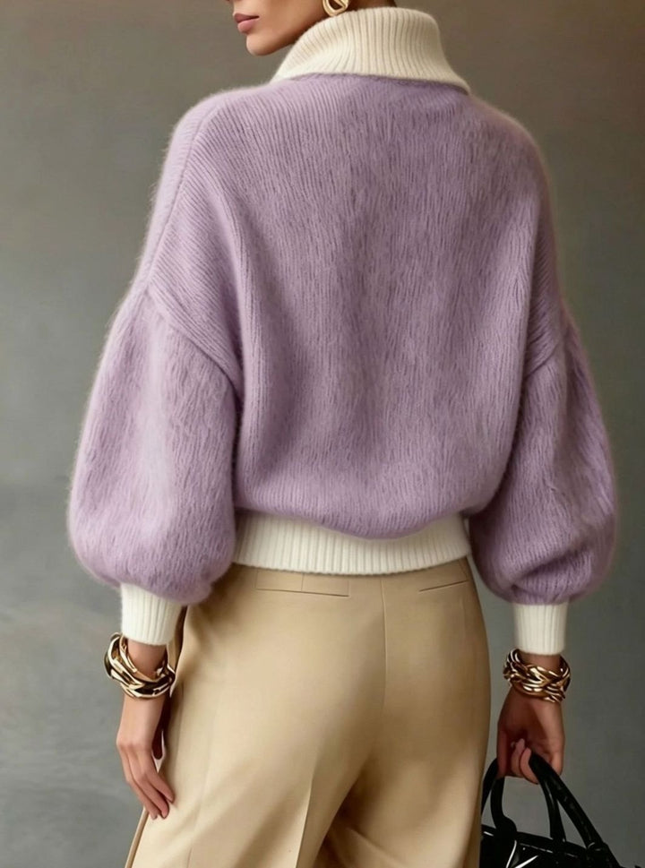 Women's Relaxed Half-Zip Fluffy Knit Pullover Sweater