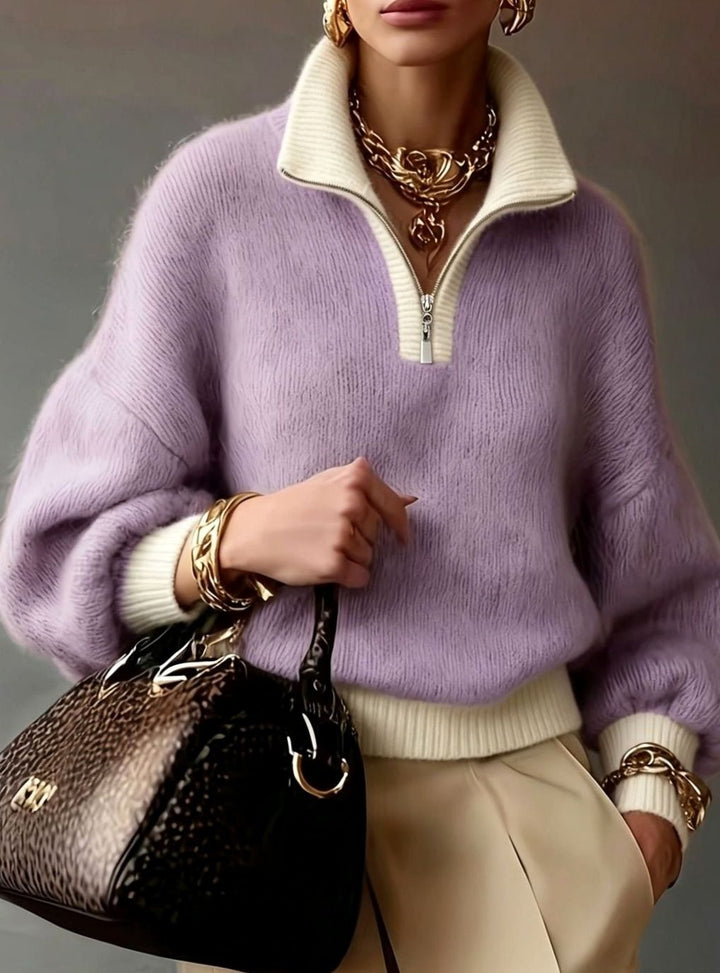 Women's Relaxed Half-Zip Fluffy Knit Pullover Sweater