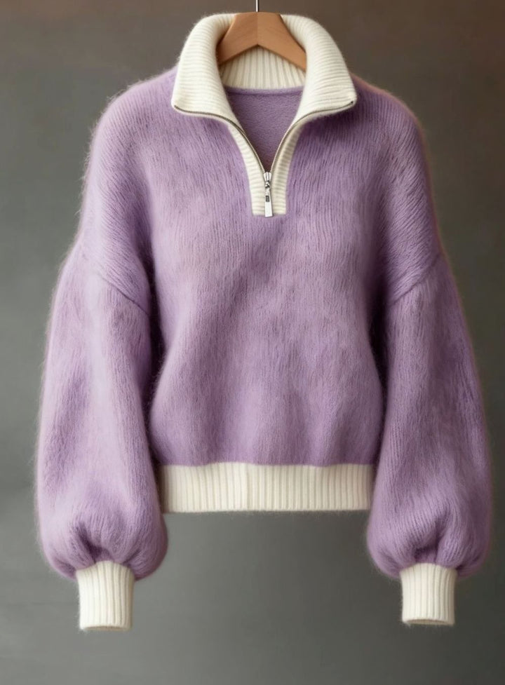 Women's Relaxed Half-Zip Fluffy Knit Pullover Sweater