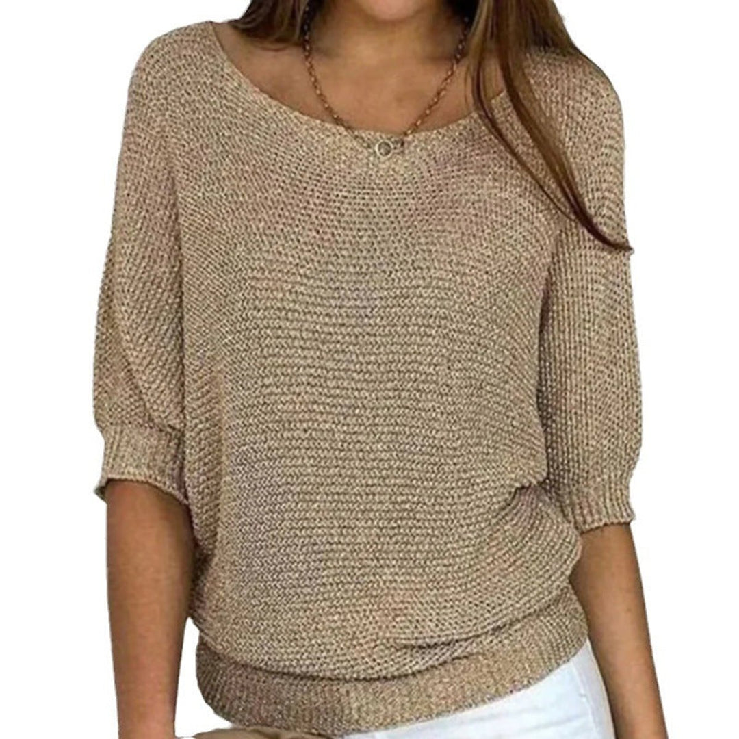 Women's Relaxed Knit Batwing-Sleeve Pullover Sweater - Beige
