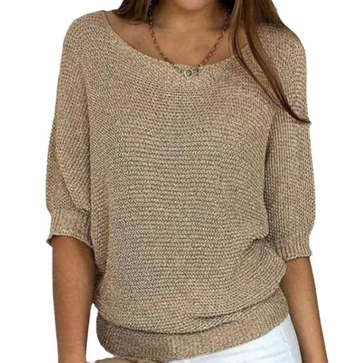 Women's Relaxed Knit Batwing-Sleeve Pullover Sweater - Beige