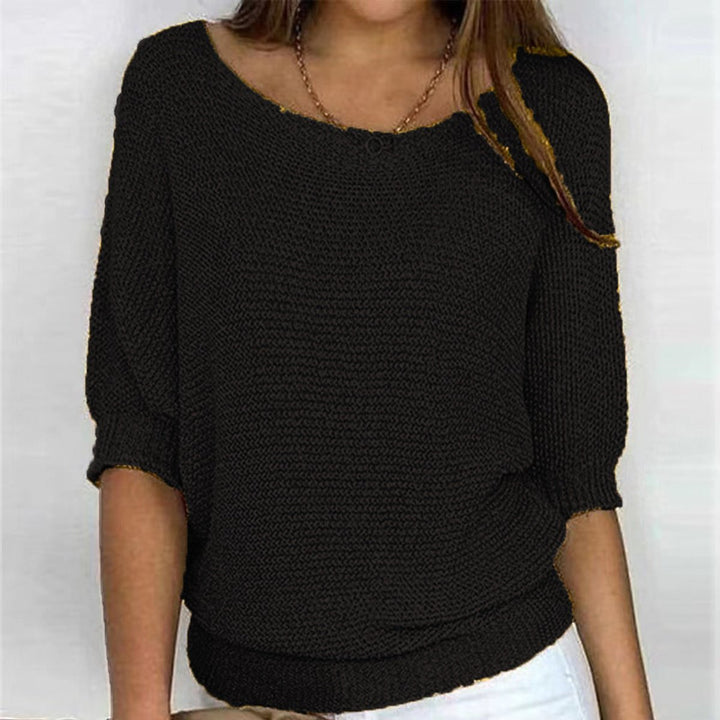 Women's Relaxed Knit Batwing-Sleeve Pullover Sweater - Black