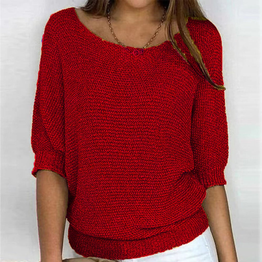 Women's Relaxed Knit Batwing-Sleeve Pullover Sweater - Red