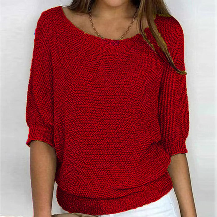 Women's Relaxed Knit Batwing-Sleeve Pullover Sweater - Red