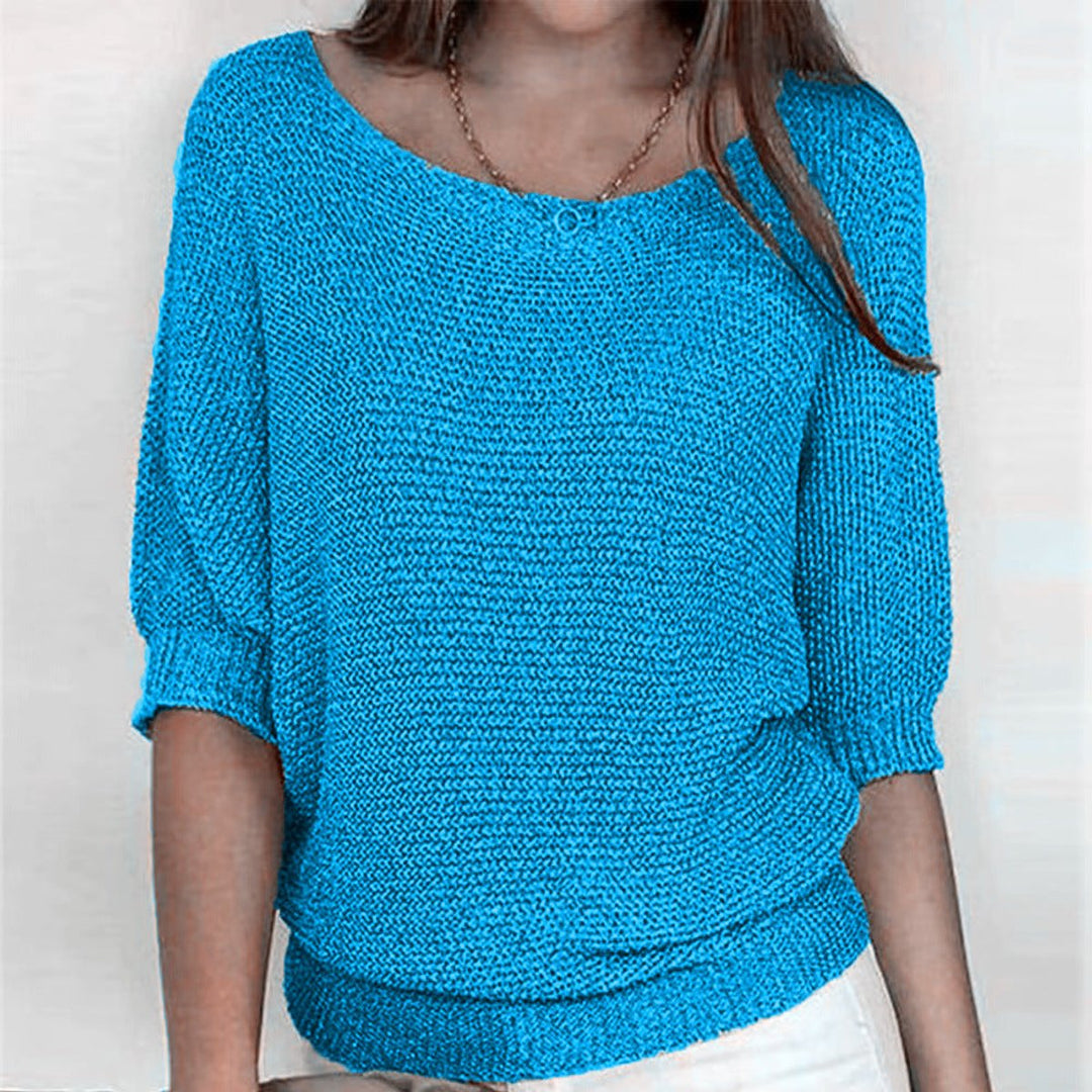 Women's Relaxed Knit Batwing-Sleeve Pullover Sweater - Light Blue
