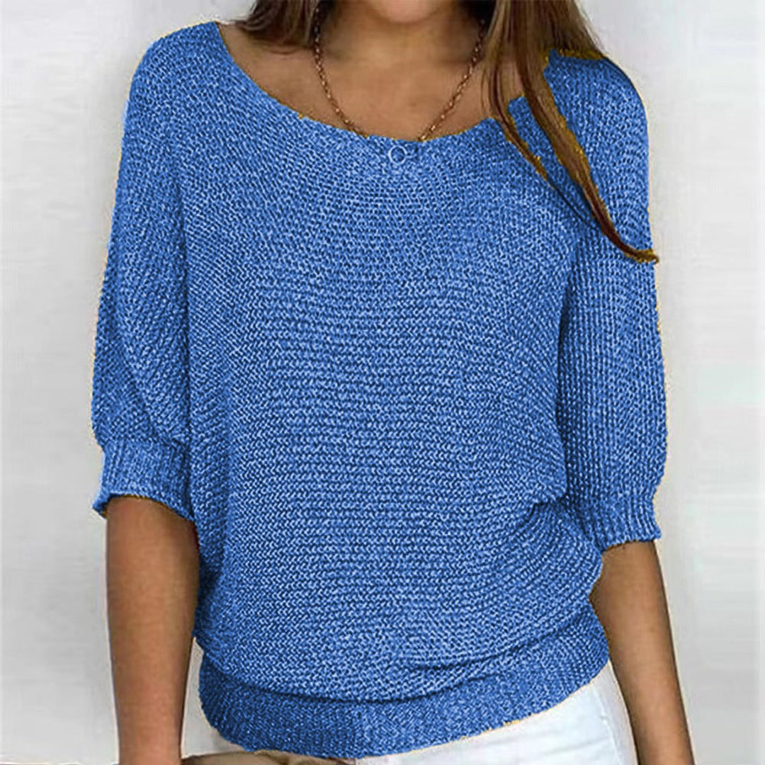 Women's Relaxed Knit Batwing-Sleeve Pullover Sweater - Blue