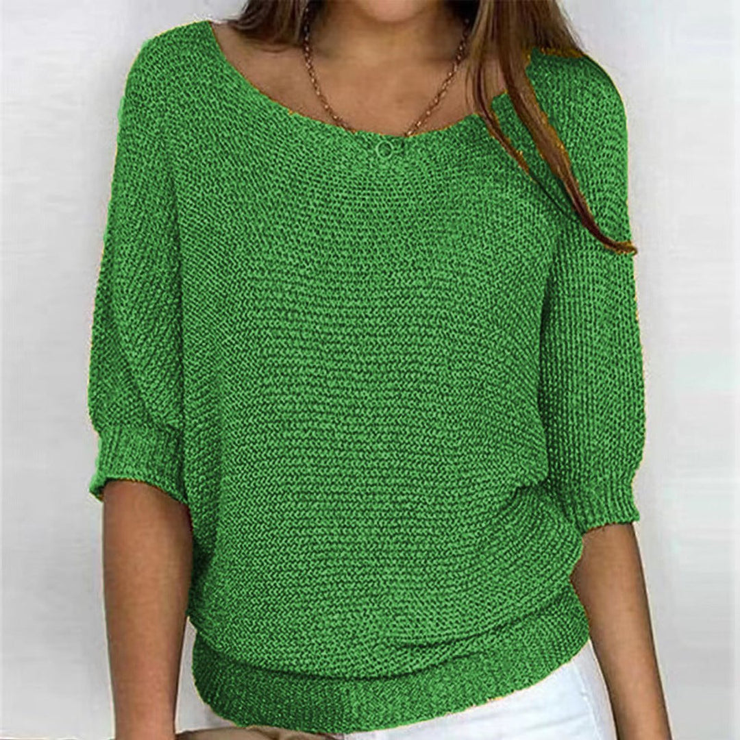 Women's Relaxed Knit Batwing-Sleeve Pullover Sweater - Green