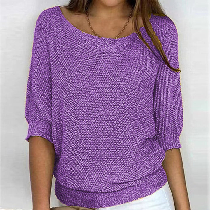 Women's Relaxed Knit Batwing-Sleeve Pullover Sweater - Purple