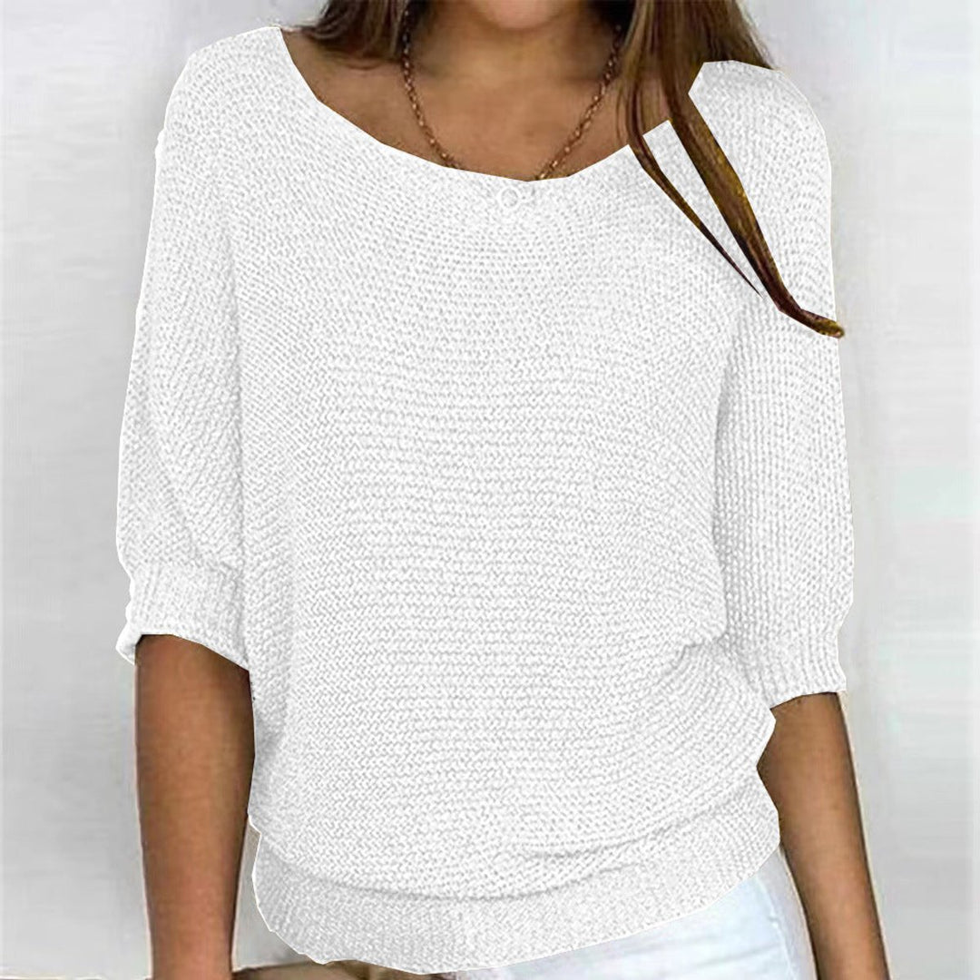 Women's Relaxed Knit Batwing-Sleeve Pullover Sweater - White