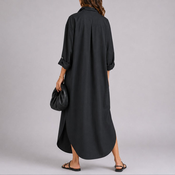 Women's Relaxed Linen Button-Front Maxi Fall Wedding Guest Dress