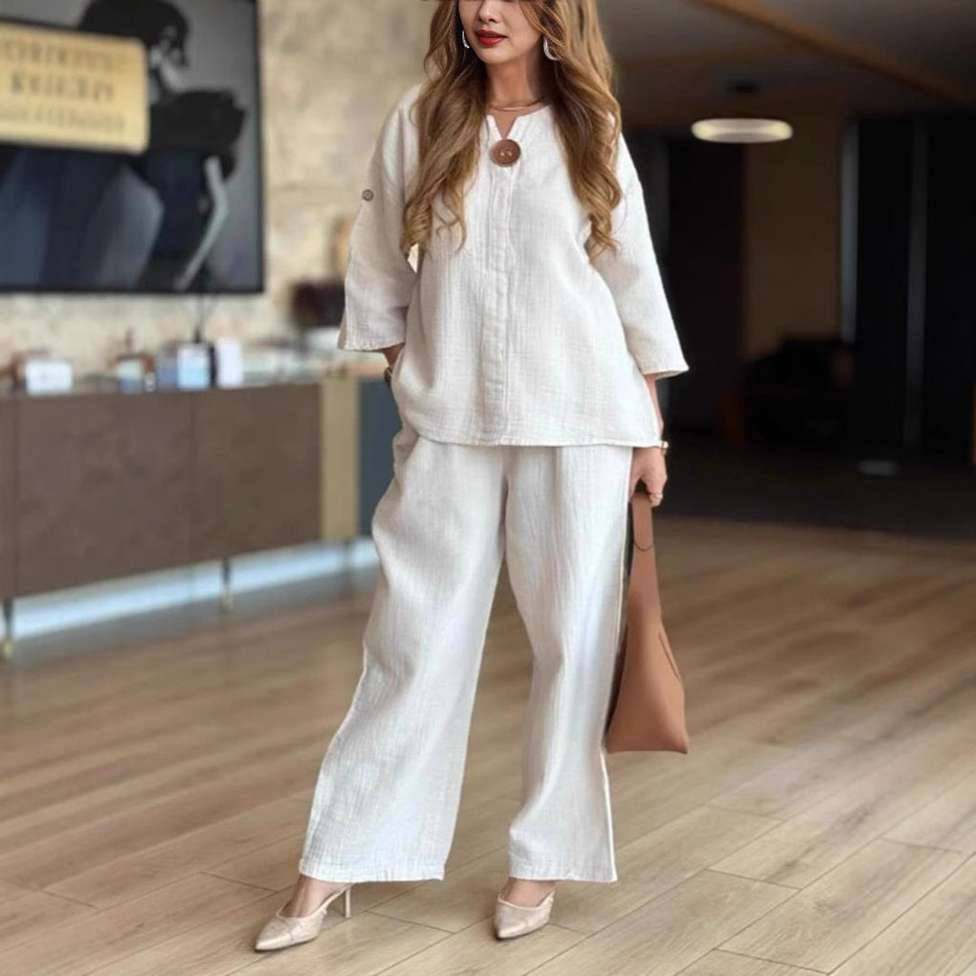 Women's Relaxed Linen Tunic Wide-Leg Palazzo Pants Set