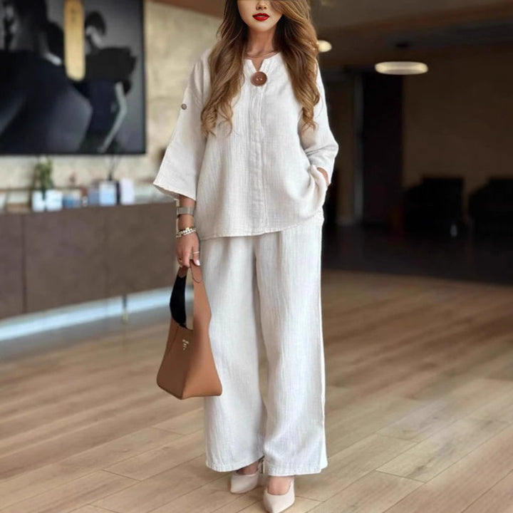 Women's Relaxed Linen Tunic Wide-Leg Palazzo Pants Set