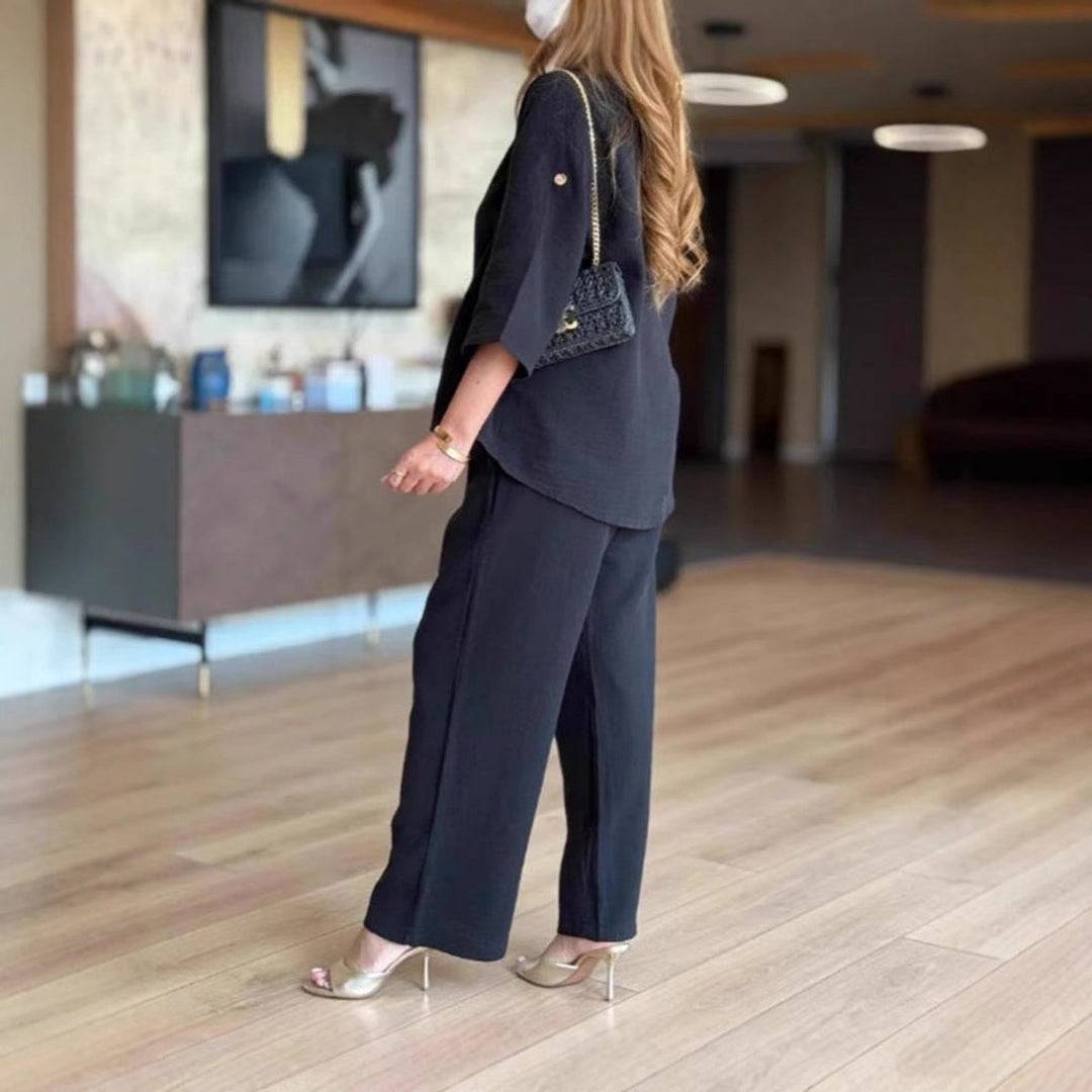 Women's Relaxed Linen Tunic Wide-Leg Palazzo Pants Set