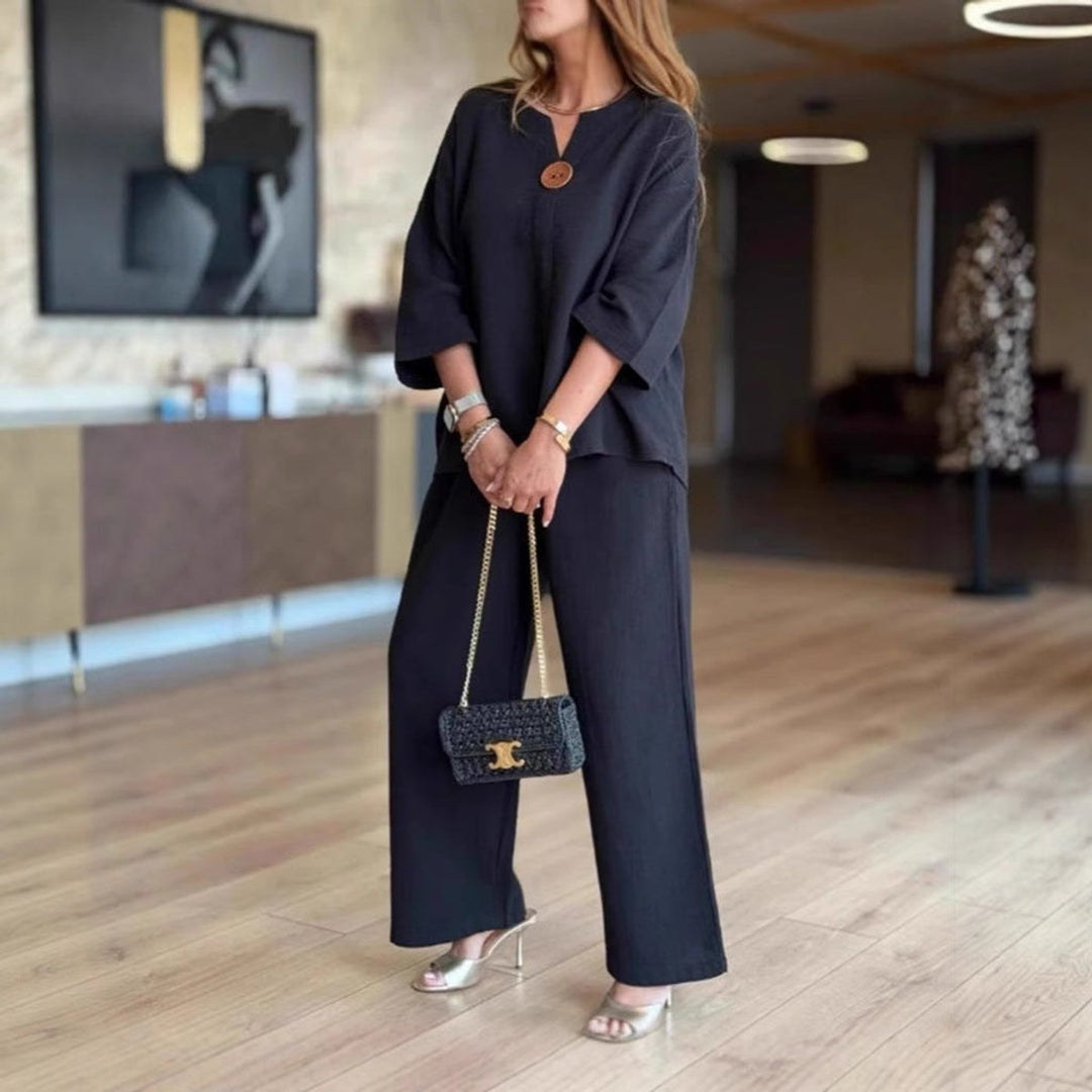 Women's Relaxed Linen Tunic Wide-Leg Palazzo Pants Set