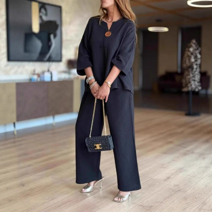 Women's Relaxed Linen Tunic Wide-Leg Palazzo Pants Set