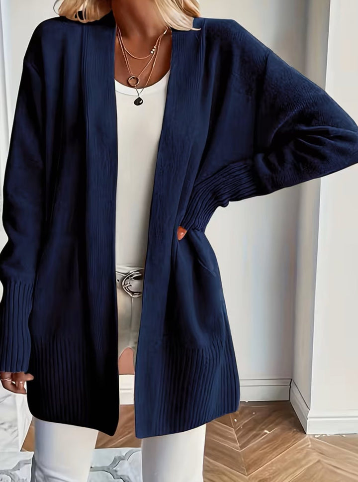 Women's Relaxed Open-Front Knit Cardigan - Navy
