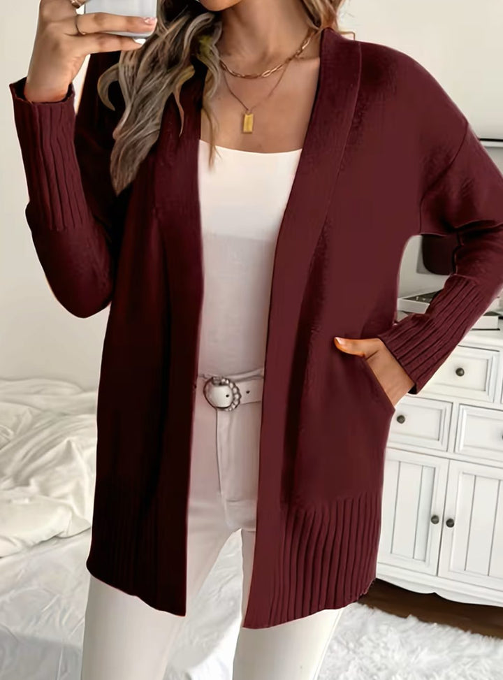 Women's Relaxed Open-Front Knit Cardigan - Burgundy
