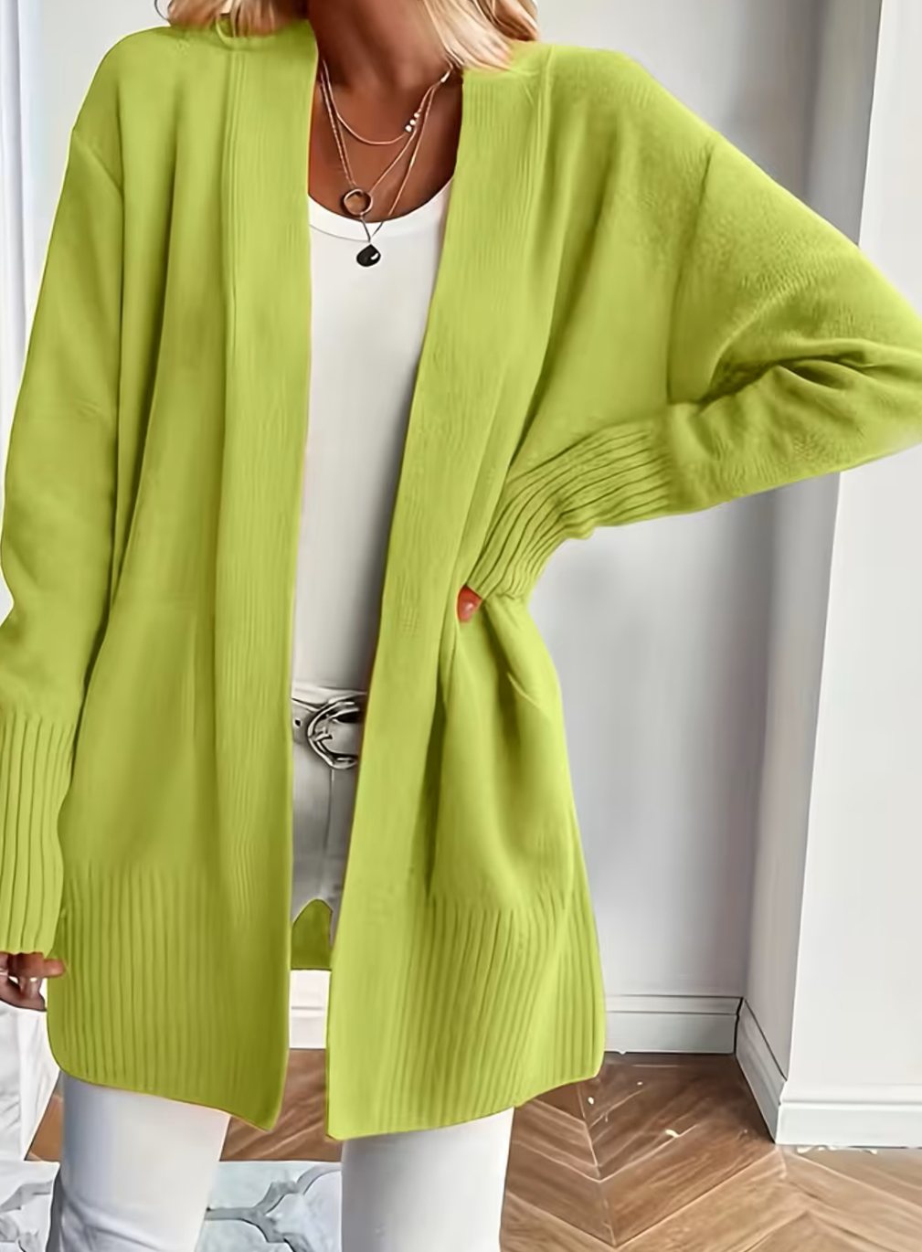 Women's Relaxed Open-Front Knit Cardigan - Greenish Yellow