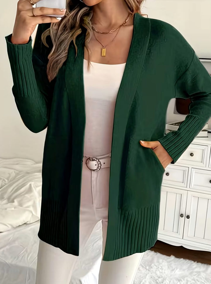 Women's Relaxed Open-Front Knit Cardigan - Dark Green