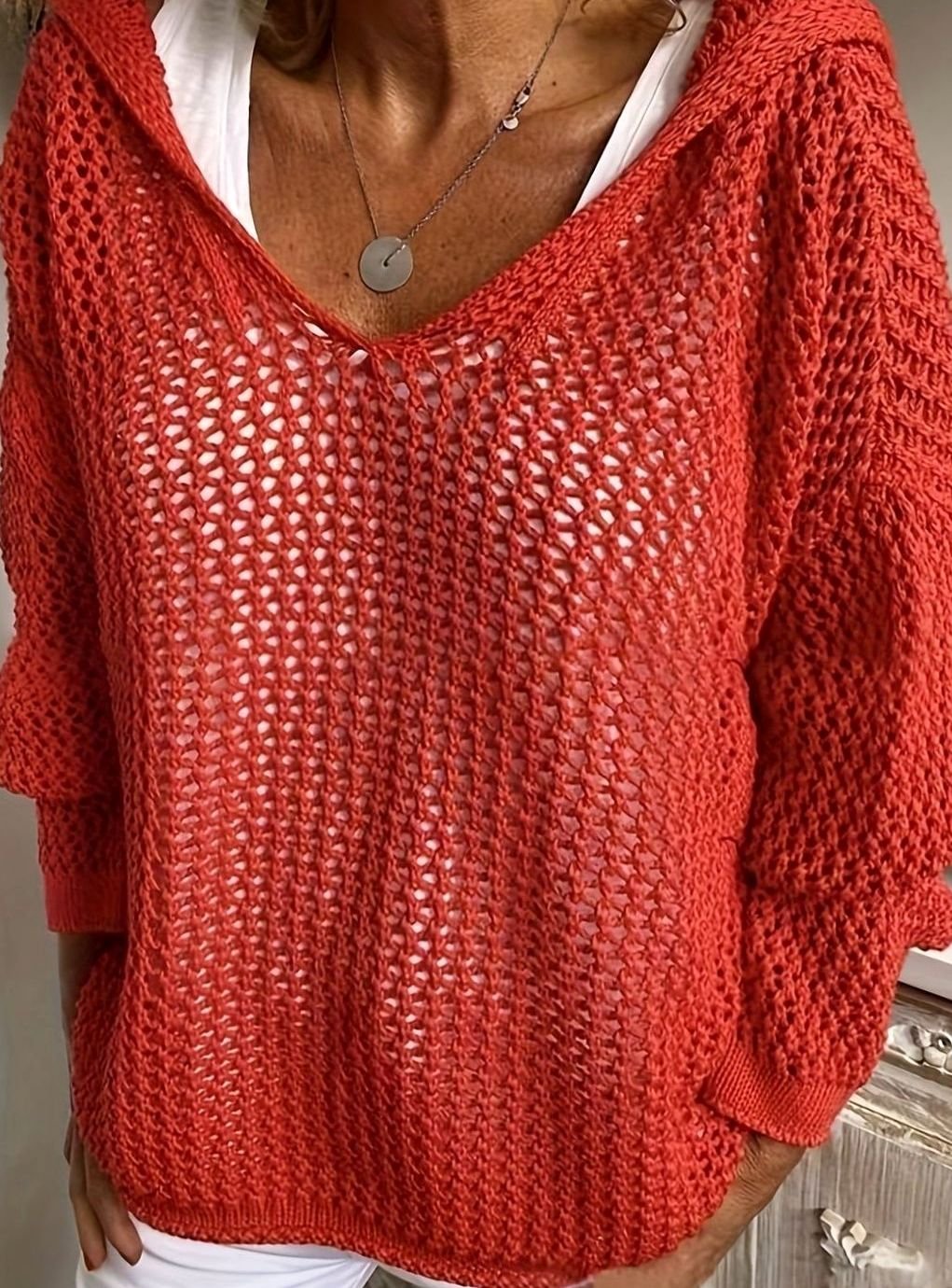 Women's Relaxed Open-Knit Hooded Sweater