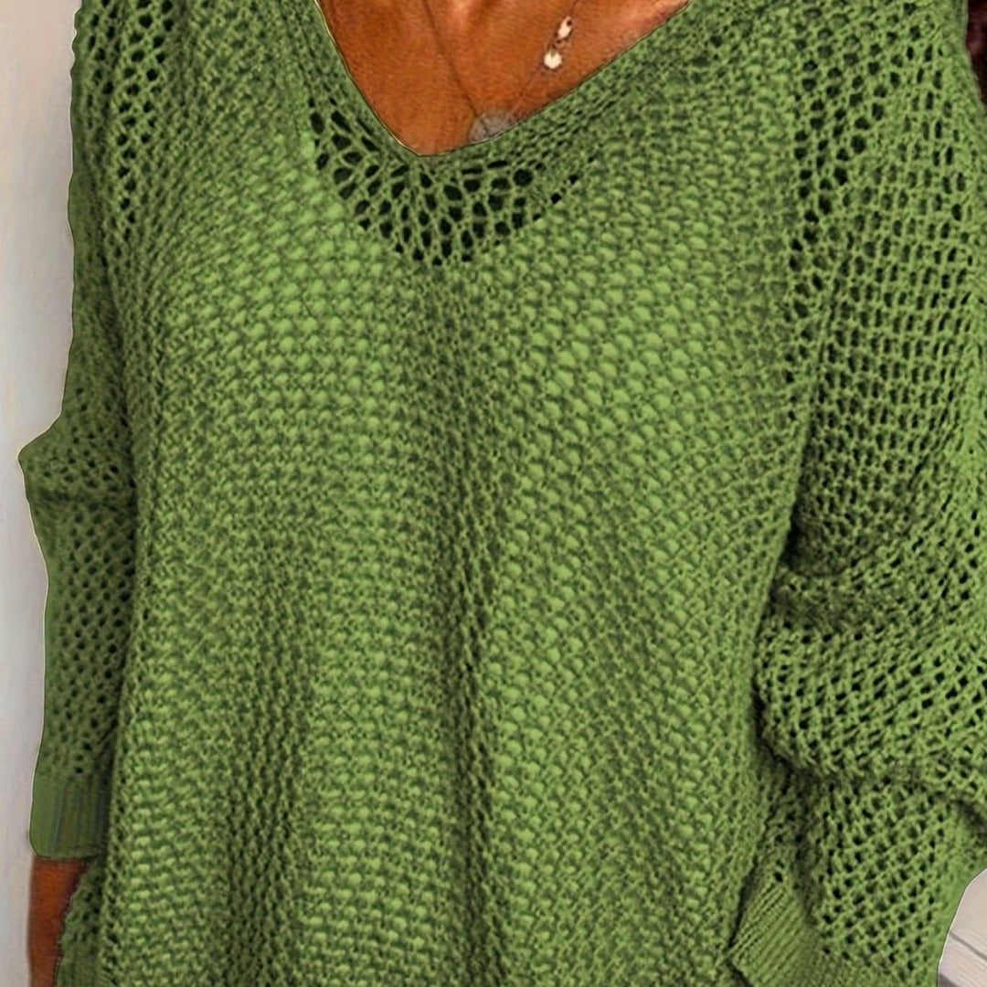 Women's Relaxed Open-Knit Hooded Sweater - Green