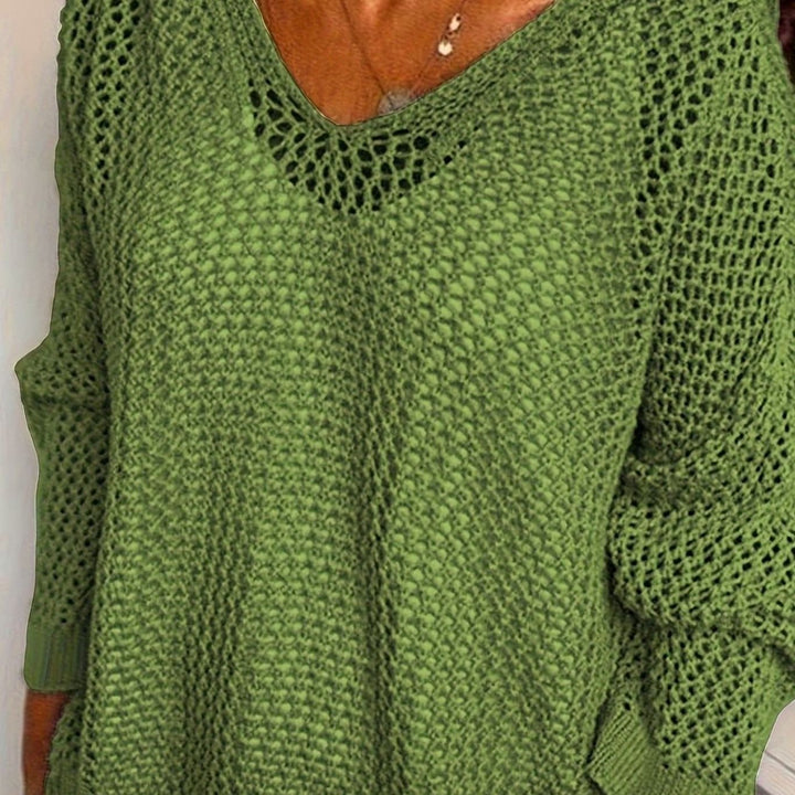 Women's Relaxed Open-Knit Hooded Sweater - Green