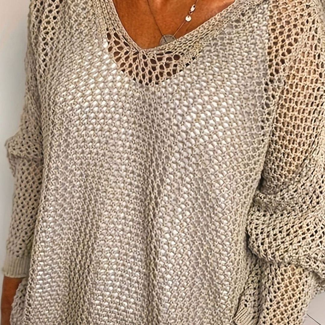 Women's Relaxed Open-Knit Hooded Sweater - Khaki