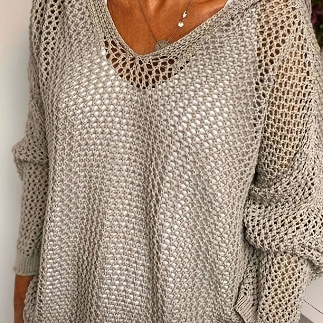 Women's Relaxed Open-Knit Hooded Sweater - Grey