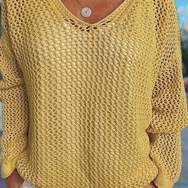 Women's Relaxed Open-Knit Hooded Sweater - Yellow