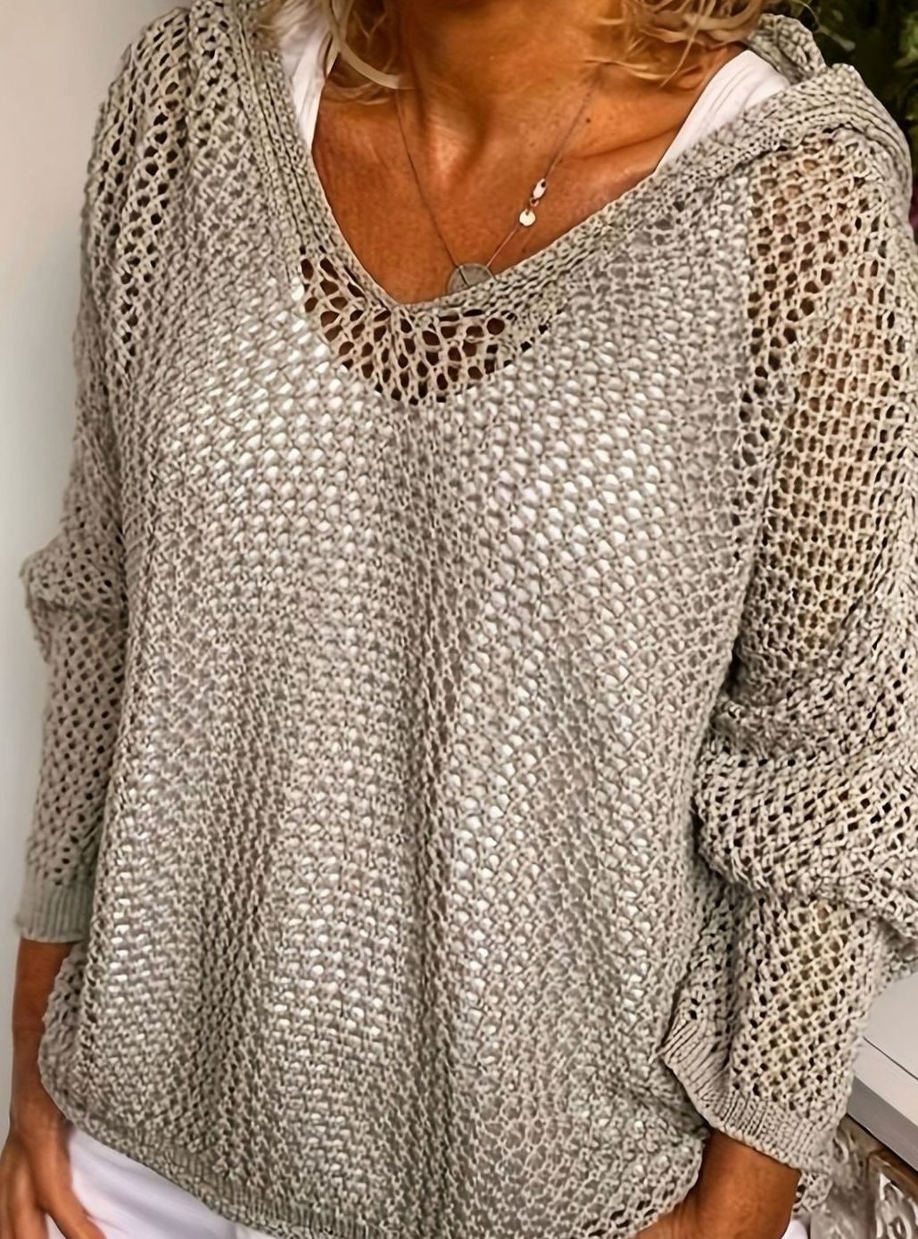 Women's Relaxed Open-Knit Hooded Sweater
