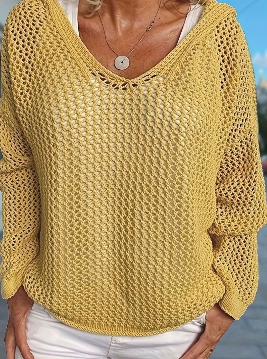 Women's Relaxed Open-Knit Hooded Sweater